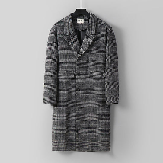 Herren Karierter Longcoat aus Wollmix mit klassischem Revers und geradem Schnitt Shop Nory