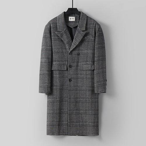 Herren Karierter Longcoat aus Wollmix mit klassischem Revers und geradem Schnitt Shop Nory