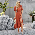 Damen Midikleid mit Schößchen, elastischem Tailleneinsatz und eleganten Rüschen