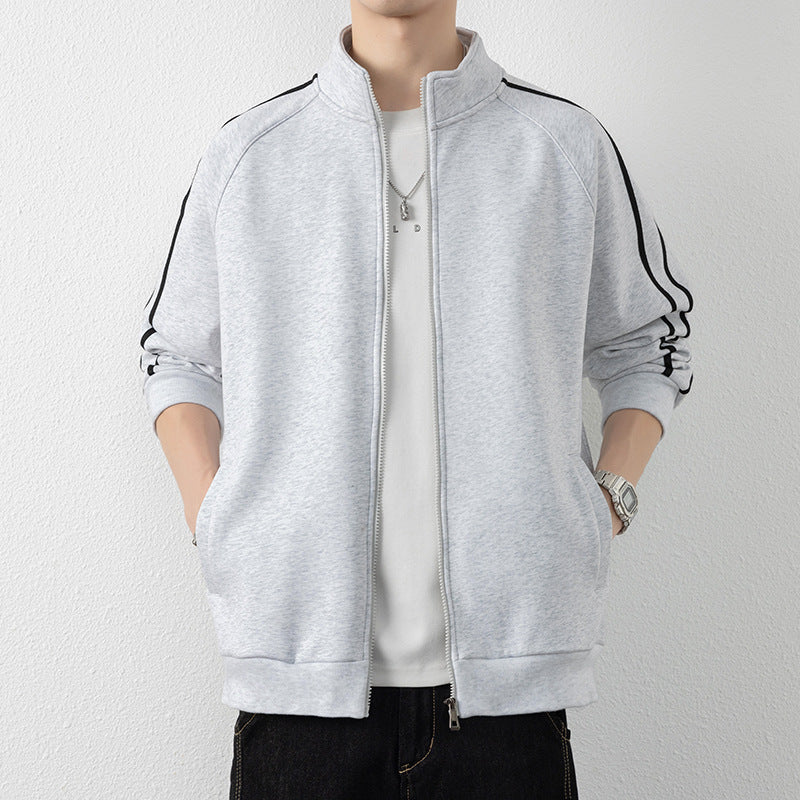 Herren Freizeit-Trainingsjacke mit Stehkragen, Reißverschluss und Kontraststreifen Shop Nory