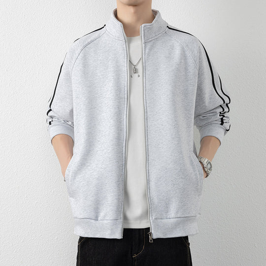 Herren Freizeit-Trainingsjacke mit Stehkragen, Reißverschluss und Kontraststreifen Shop Nory