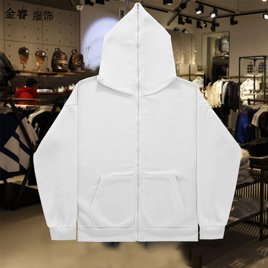 Unisex Zip-Hoodie mit durchgehendem Reißverschluss bis in spitze Kapuze, Kängurutasche und gerippten Bündchen Shop Nory