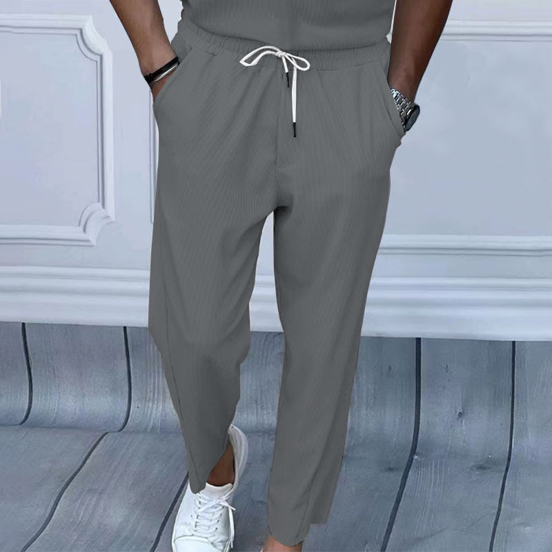 Herren Leichte Casual-Hose mit elastischem Bund, Kordelzug & feiner Längsstruktur Shop Nory