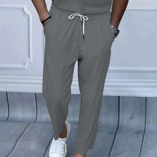Herren Leichte Casual-Hose mit elastischem Bund, Kordelzug & feiner Längsstruktur Shop Nory