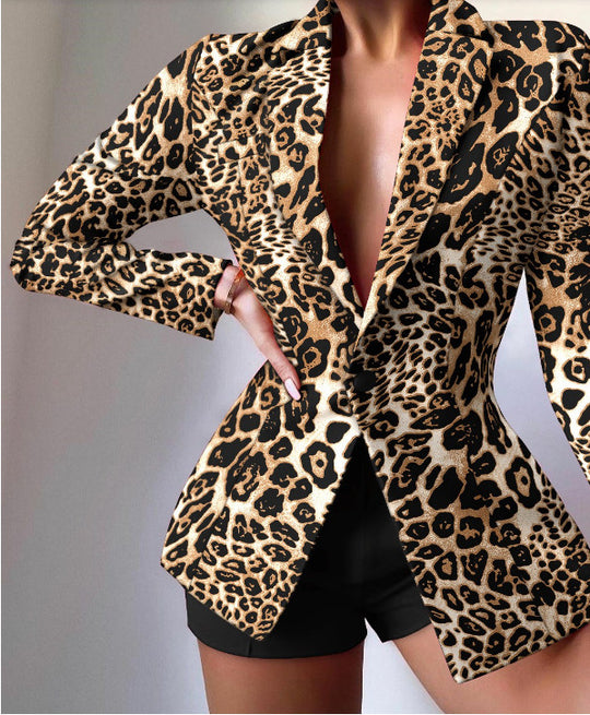 Damen taillierter Zebra-Muster-Longblazer mit betonter Taille und Single-Button Shop Nory