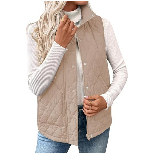 Damen Steppweste mit hohem Stehkragen, Doppelverschluss und geschwungenem Saum Shop Nory