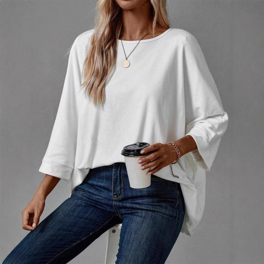Damen Oversize Tunika‑Bluse mit U‑Boot‑Ausschnitt und dreiviertelärmeln Shop Nory