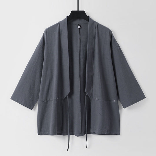 Damen Lockerer Kimono-Cardigan aus Baumwollmix mit Tunnelzug und Hüfttaschen Shop Nory