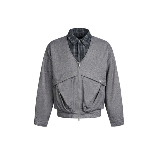 Herren Kurz geschnittene Lagen‑Bomberjacke mit V‑Ausschnitt und aufgesetzten Klappentaschen Shop Nory