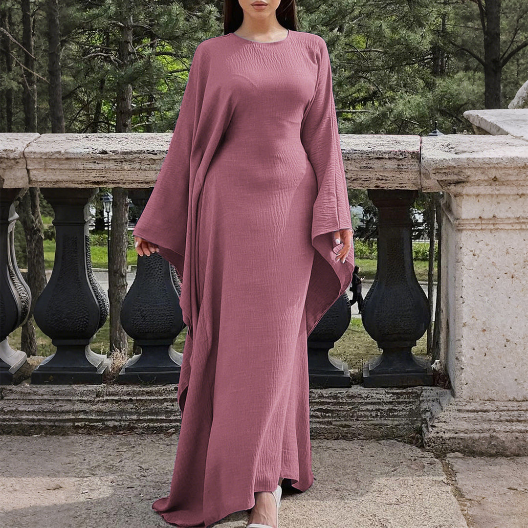 Damen nan fließendes Maxikleid mit weiten drapierten Ärmeln aus Viskosemix Shop Nory