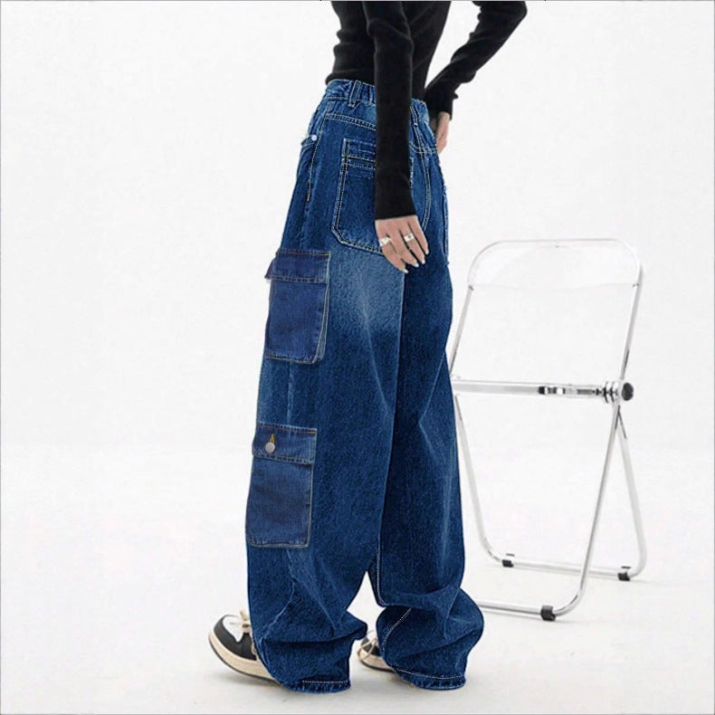 Damen Weite High-Waist Cargo-Jeans im Baggy-Schnitt mit Mehrfach-Taschen Shop Nory