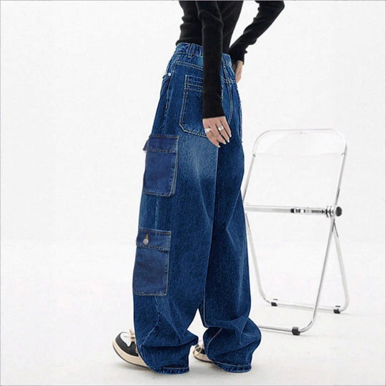 Damen Weite High-Waist Cargo-Jeans im Baggy-Schnitt mit Mehrfach-Taschen Shop Nory