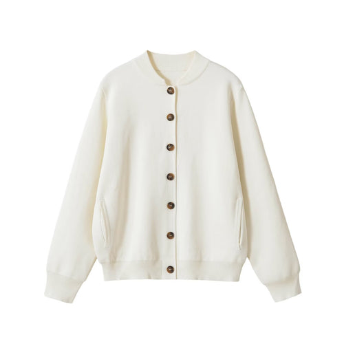 Damen Locker geschnittene Strickjacke im Bomberstil mit Knopfleiste und Rippbündchen Shop Nory