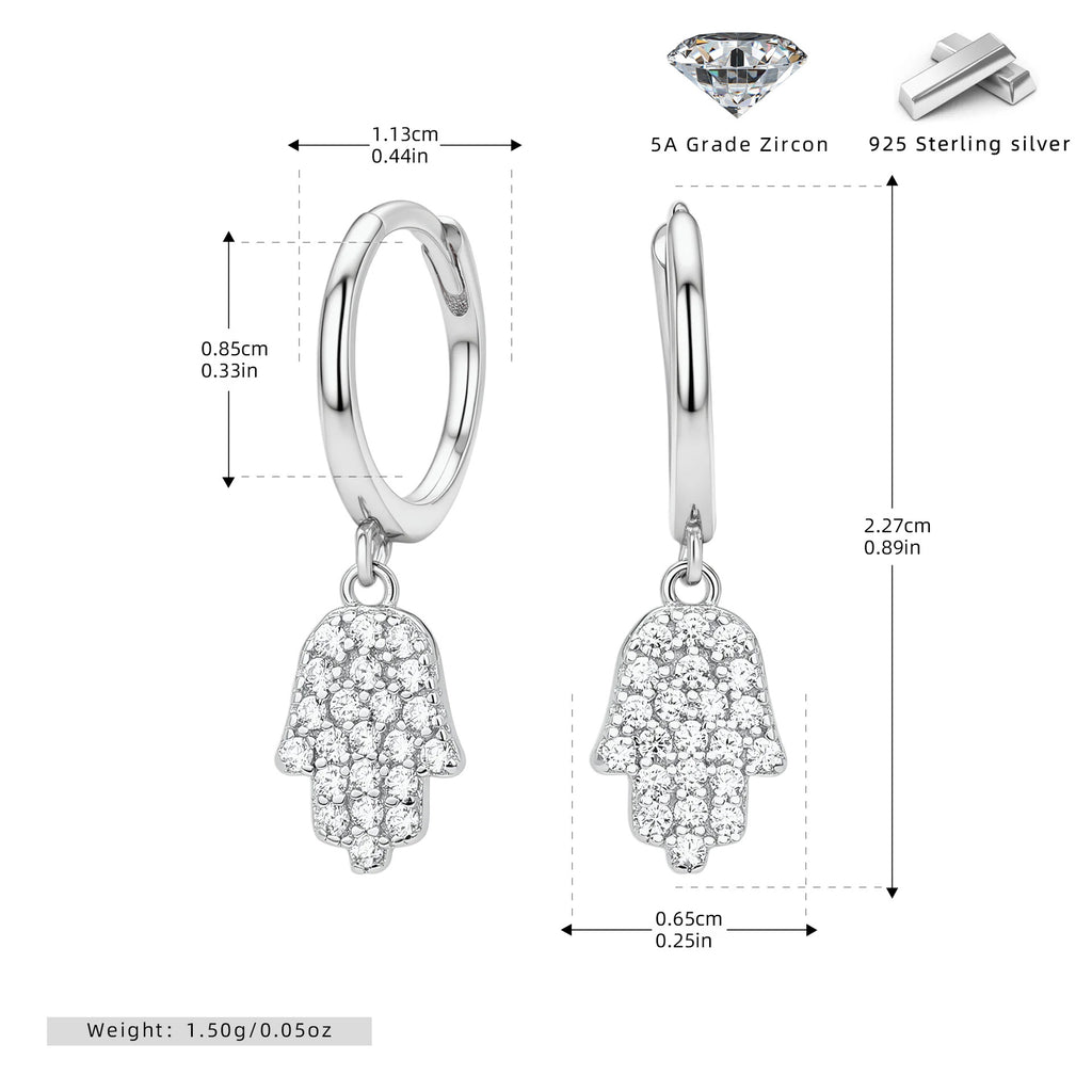 Damen Ohrhänger mit funkelndem Hand-Motiv aus 925 Sterling Silber Shop Nory