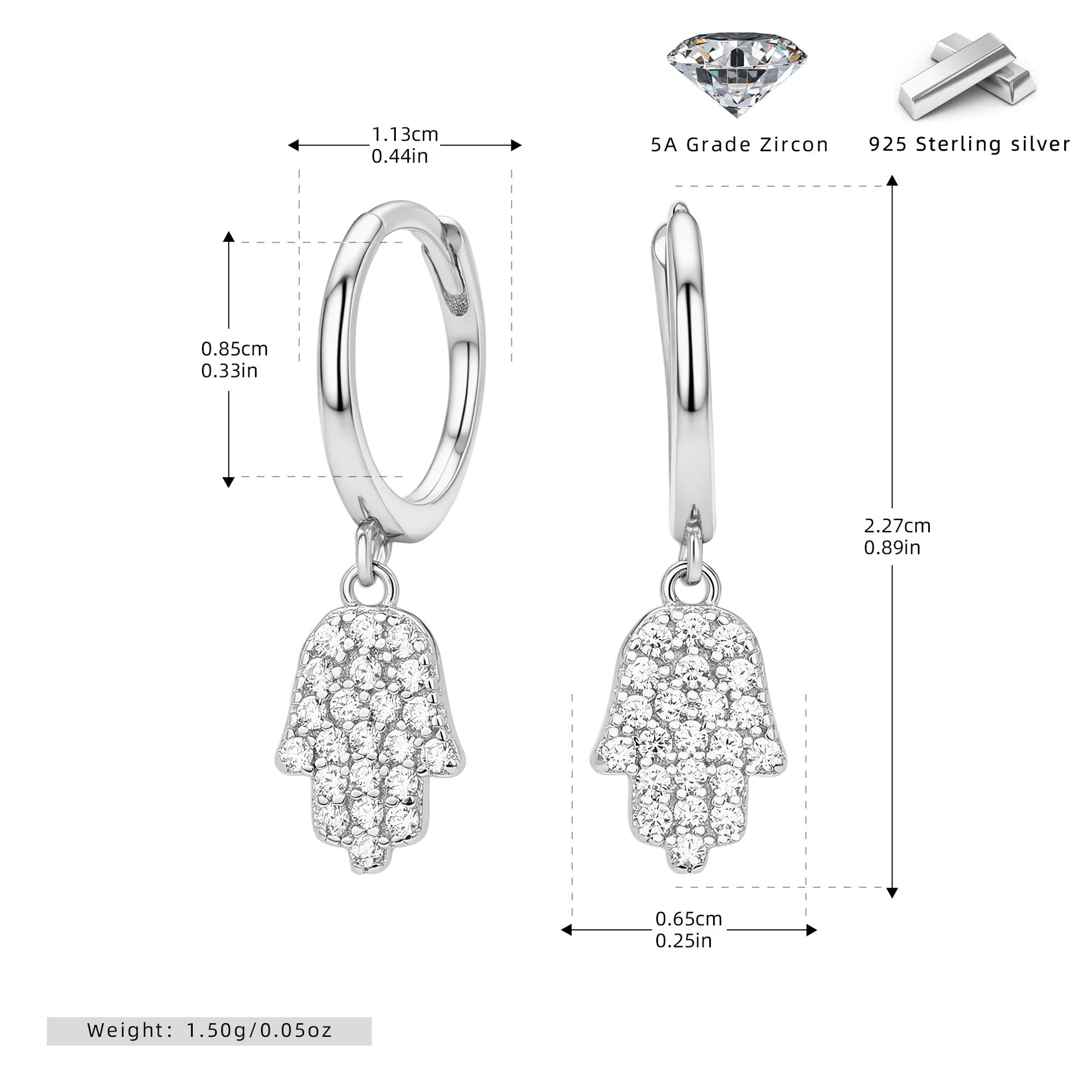 Damen Ohrhänger mit funkelndem Hand-Motiv aus 925 Sterling Silber Shop Nory