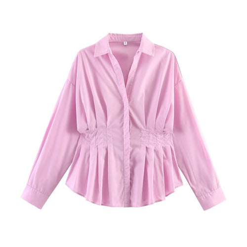 Damen Taillierte Bluse mit Kellerfalten, Eingearbeitetem Tunnelzug und Hemdkragen Shop Nory