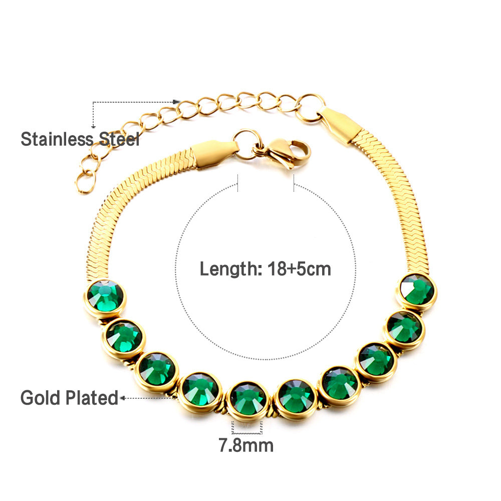 Damen Armband mit funkelnden grünen Kristallen und elegantem Gliederdesign Shop Nory