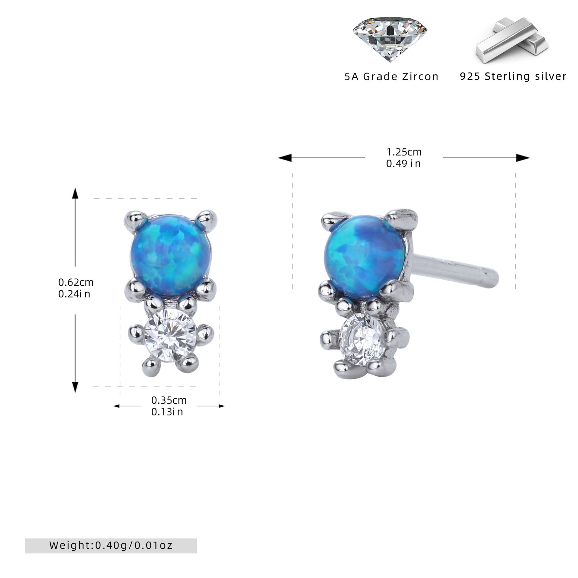 Damen Ohrstecker aus 925er Sterling Silber mit hochwertigem Zirkon und opalisierendem Design Shop Nory