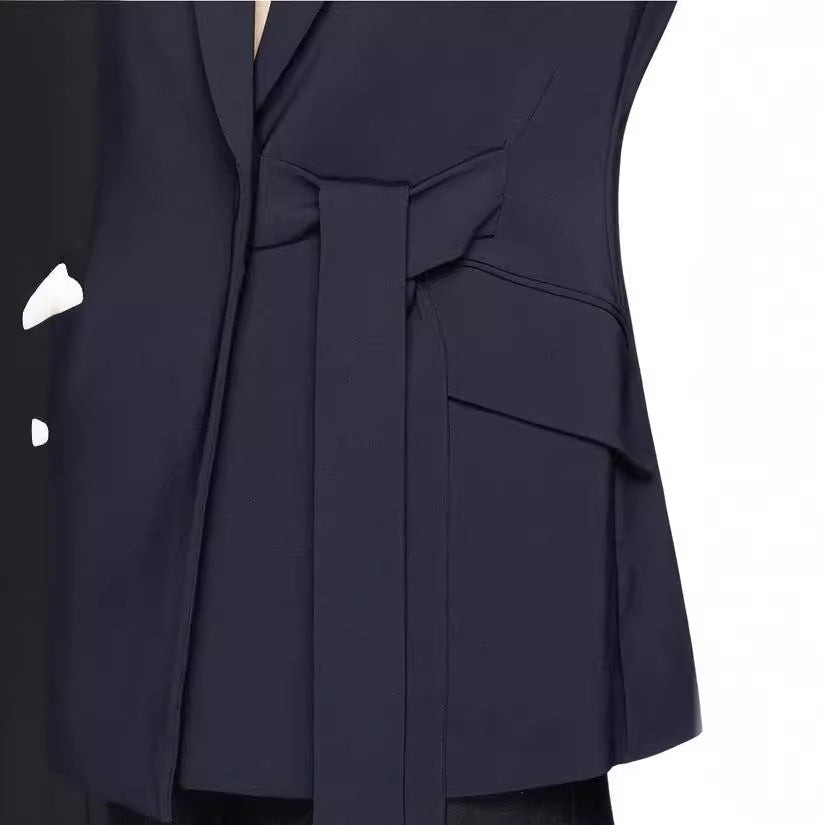 Damen Schalkragen-Wickelblazer mit seitlicher Knotenbindung und Pattentaschen Shop Nory