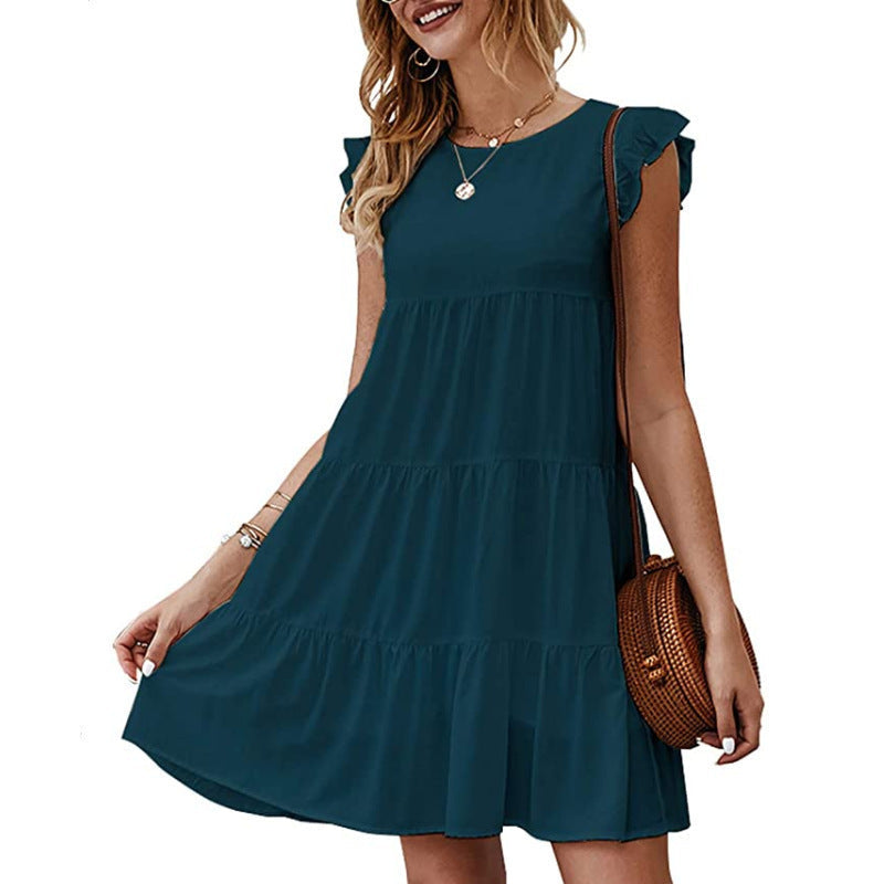 Damen lässiges Freizeitkleid im luftigen Stil mit Rüschendetails