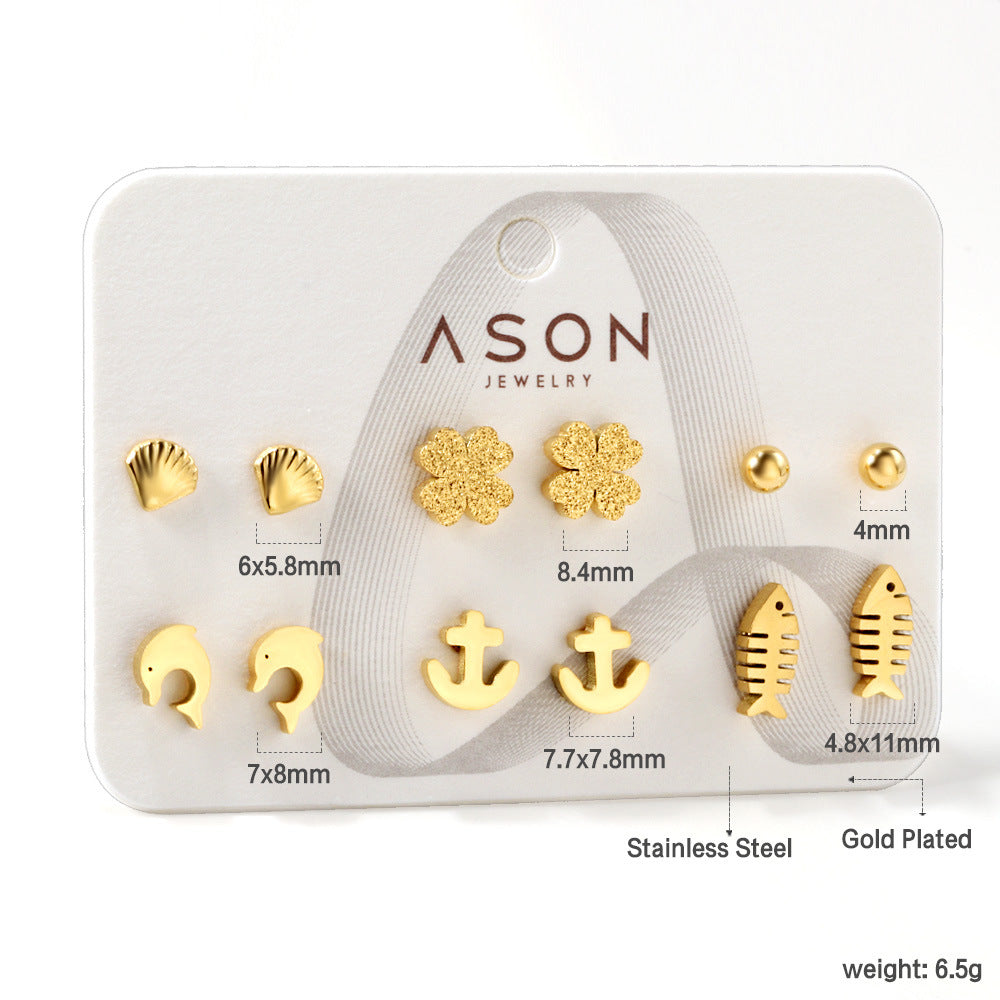 Damen Ohrstecker Set aus goldplattiertem Edelstahl mit verschiedenen Designs Shop Nory