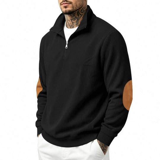 Herren Feinstrick-Halbzip-Pullover mit Cordstruktur und Kontrast-Ellbogenpatch Shop Nory