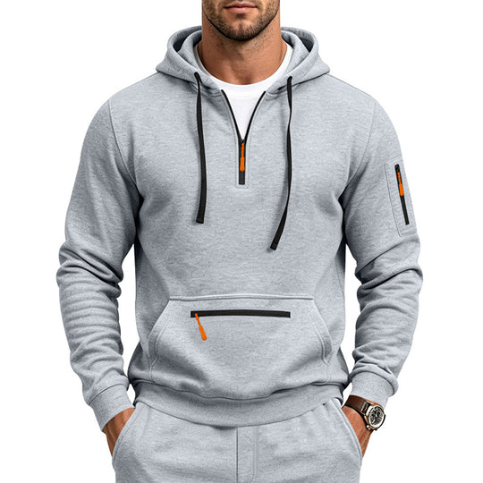 Herren Kapuzen-Sweatshirt mit Half-Zip, Kängurutasche und Reißverschlusstaschen Shop Nory