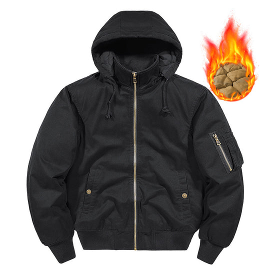 Herren wattierte Kapuzen-Canvas-Fieldjacke mit Ärmeltasche und Thermofutter Shop Nory