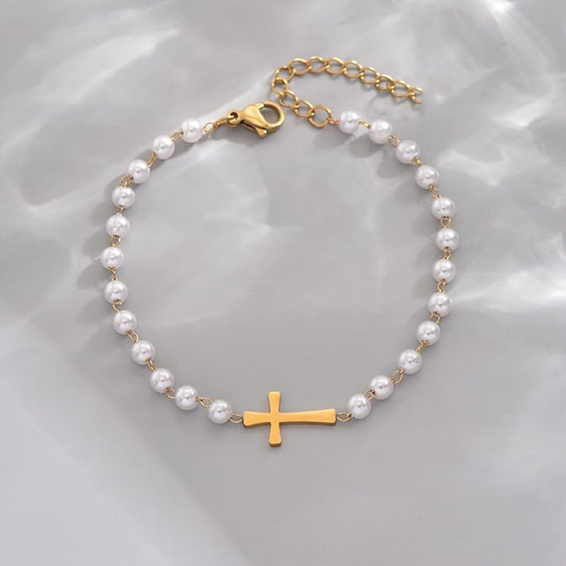 Damen Armband mit perlensicherem Kreuzanhänger Shop Nory