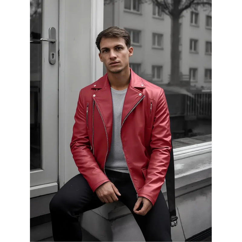 Herren Kunstleder Bikerjacke mit Steppnähten