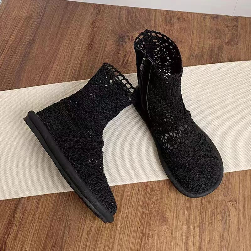 Damen Häkelstiefeletten mit atmungsaktiver Sohle und modischem Reißverschluss