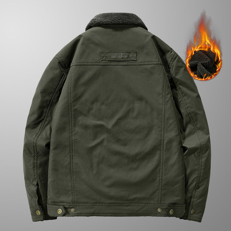 Herren Gefütterte Canvas-Arbeitsjacke mit Teddyfleece-Innenlage, Brustpatten und Utility-Taschen Shop Nory