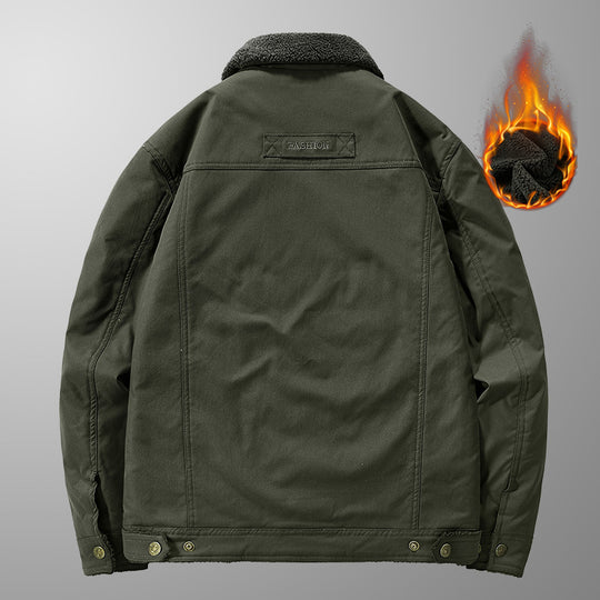 Herren Gefütterte Canvas-Arbeitsjacke mit Teddyfleece-Innenlage, Brustpatten und Utility-Taschen Shop Nory