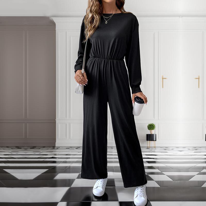 Damen Lässiger Einteiler mit elastischer Taille, Seitentaschen und weitem Bein Shop Nory
