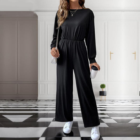 Damen Lässiger Einteiler mit elastischer Taille, Seitentaschen und weitem Bein Shop Nory