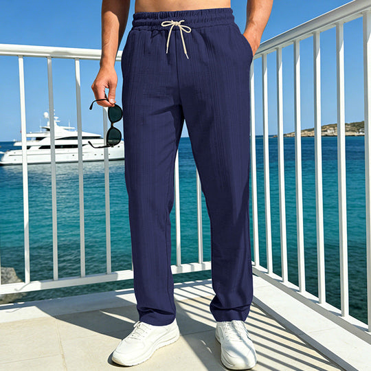 Herren nan Ferien-Loungehose aus atmungsaktivem Leinen‑Baumwollmix mit elastischem Bund und geradem Bein