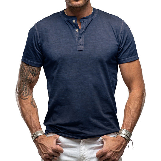 Herren nan athletisches Henley-T-Shirt aus strukturierter Slub-Baumwolle mit kurzer Knopfleiste