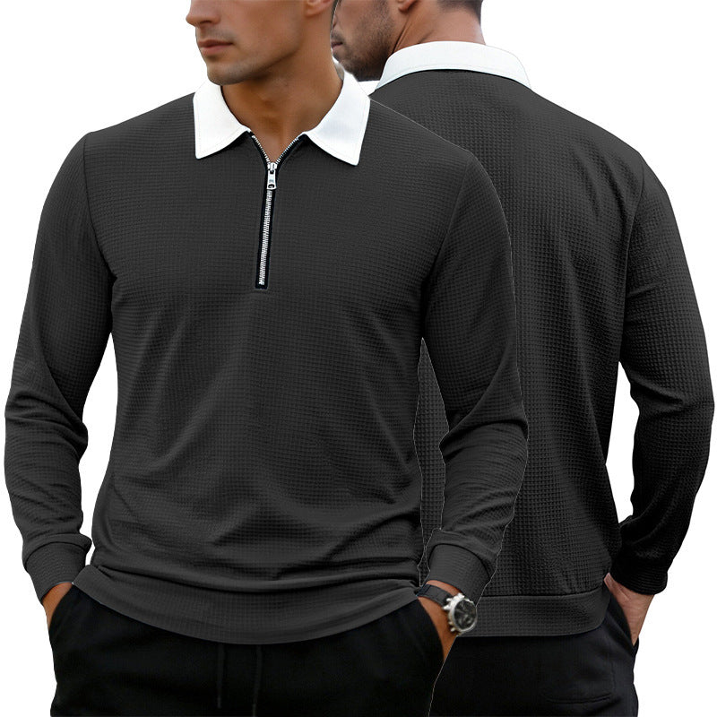Herren Elegantes Waffelstruktur-Poloshirt mit Halbzip und Kontrastkragen Shop Nory