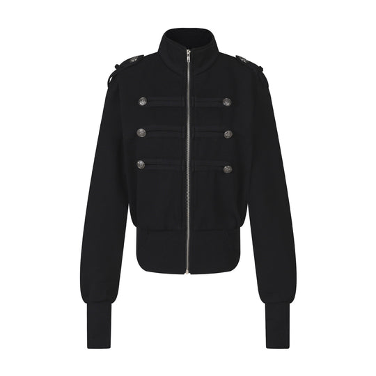 Damen Kurze Sweatjacke im Military‑Style mit Stehkragen und Zierpatten Shop Nory
