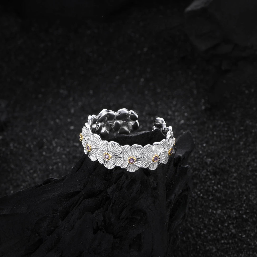 Damen Offener Ring mit filigranem Blumenmotiv Shop Nory
