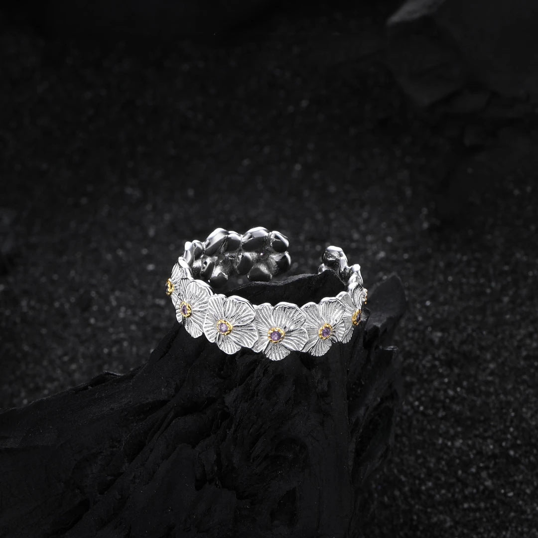 Damen Offener Ring mit filigranem Blumenmotiv Shop Nory
