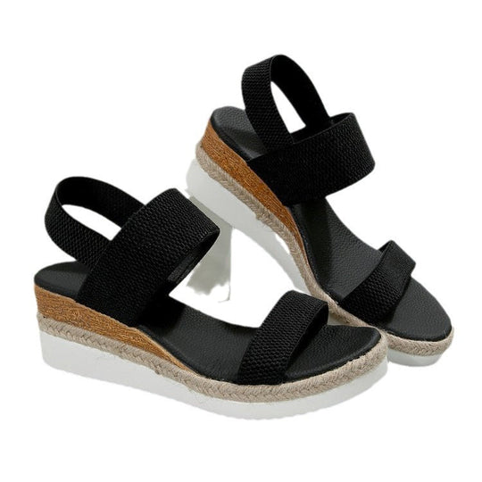 Damen Plateau-Sandalen mit dualem Riemen und entspannter Jute-Optik