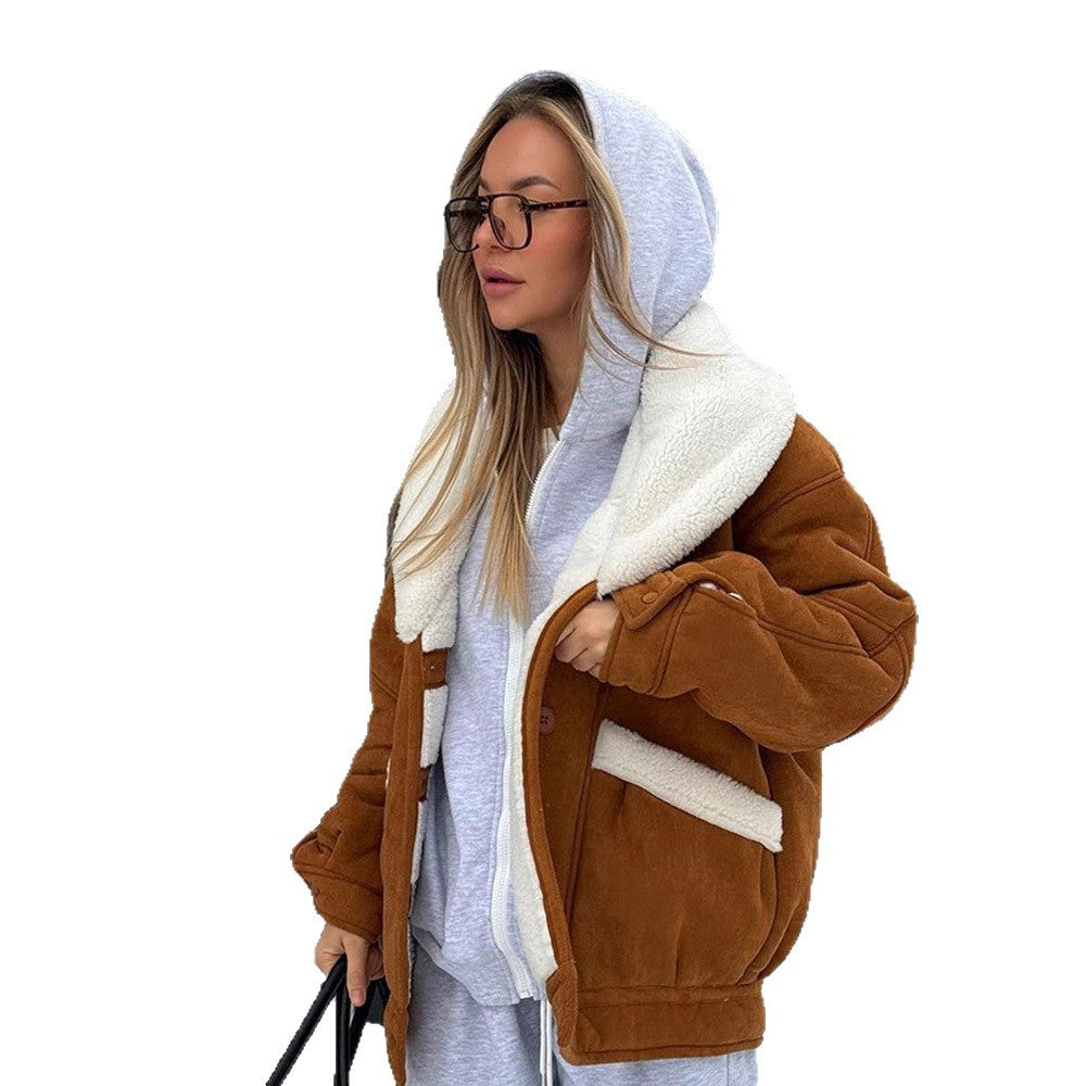 Damen Oversized Lammfellimitat Jacke mit großem Schalkragen Shop Nory