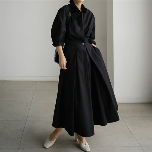 Damen Kragenblusenkleid mit taillierter Knopfleiste und weitem Faltenrock Shop Nory