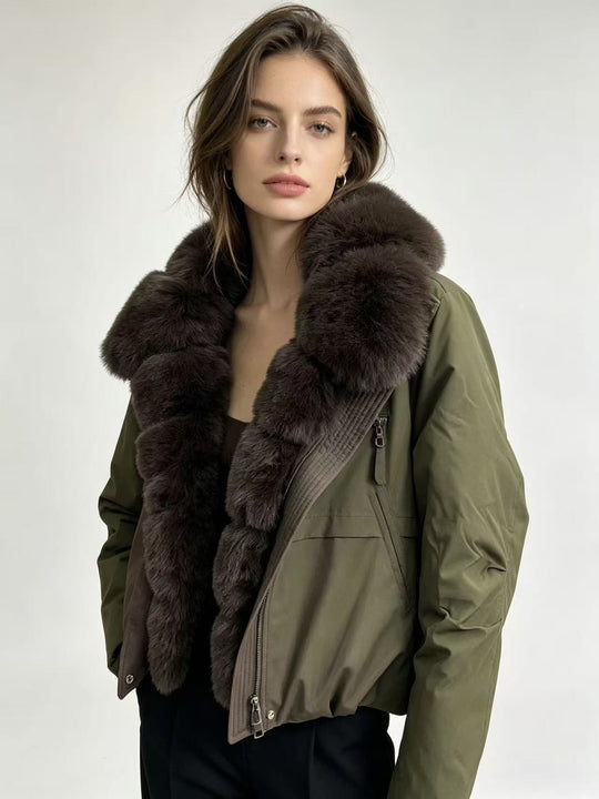 Damen nan taillierte Parka-Bomberjacke mit voluminösem Webpelzkragen und windabweisender Außenhülle Shop Nory