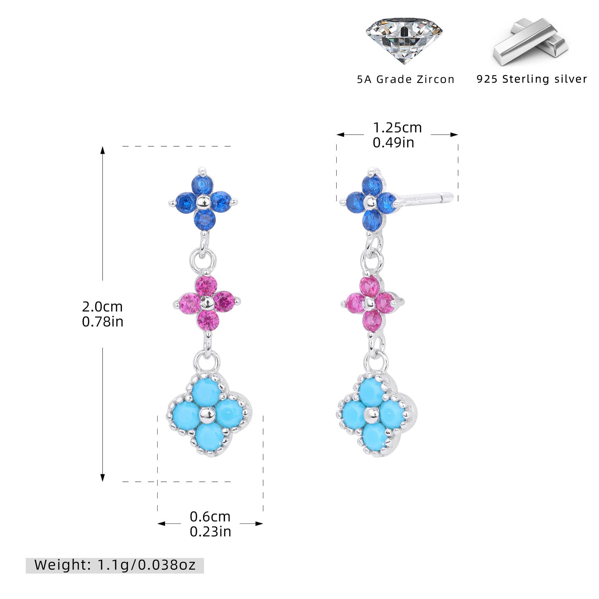 Damen Ohrhänger mit funkelnden Zirkonblüten aus hochwertigem 925 Sterlingsilber Shop Nory