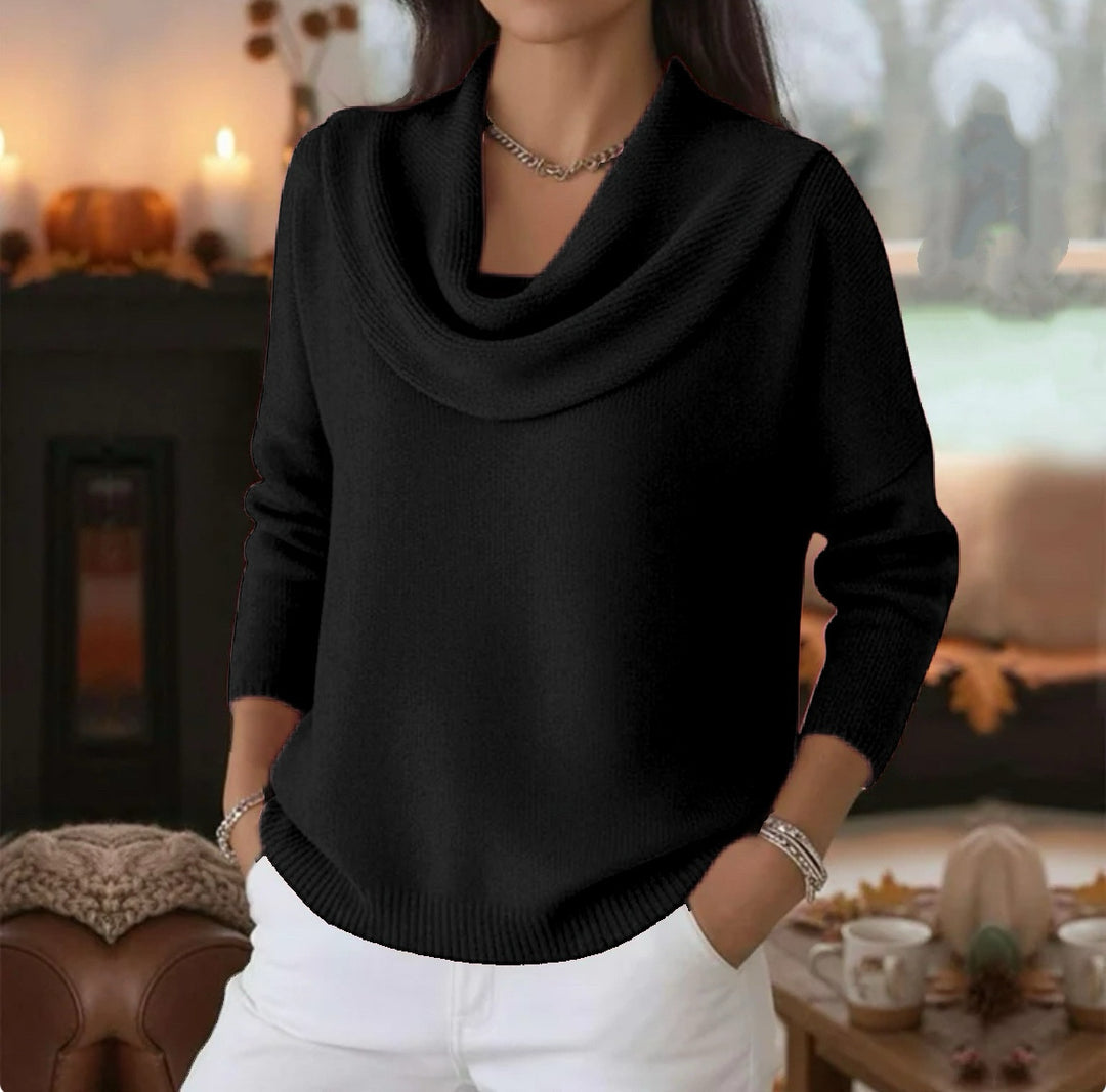 Damen Lässiger Schalkragen-Feinstrickpullover mit überschnittener Schulter und geripptem Saum Shop Nory