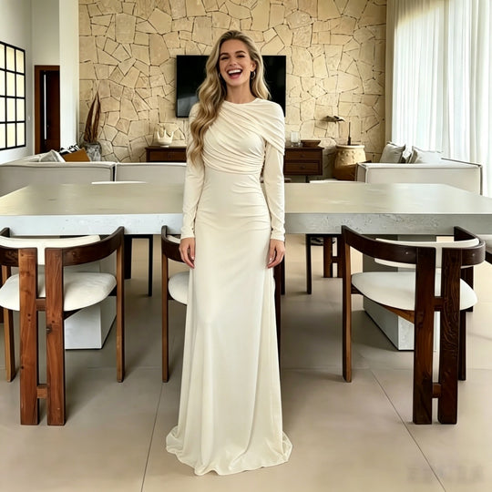Damen Maxikleid mit Cape‑Drapierung und tailliertem Schnitt Shop Nory