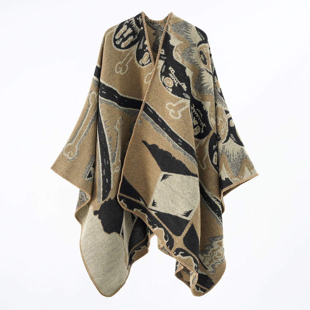 Damen Statement-Capeponcho aus jacquardgewebtem Wollmix mit Skull- und Knochenmuster Shop Nory