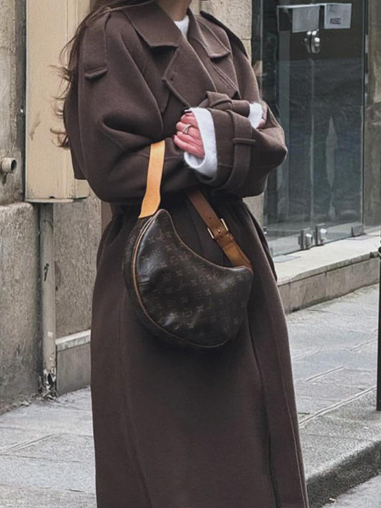 Damen Langer Wollmix-Mantel mit breitem Revers, Epauletten und verstellbaren Ärmelriegeln Shop Nory